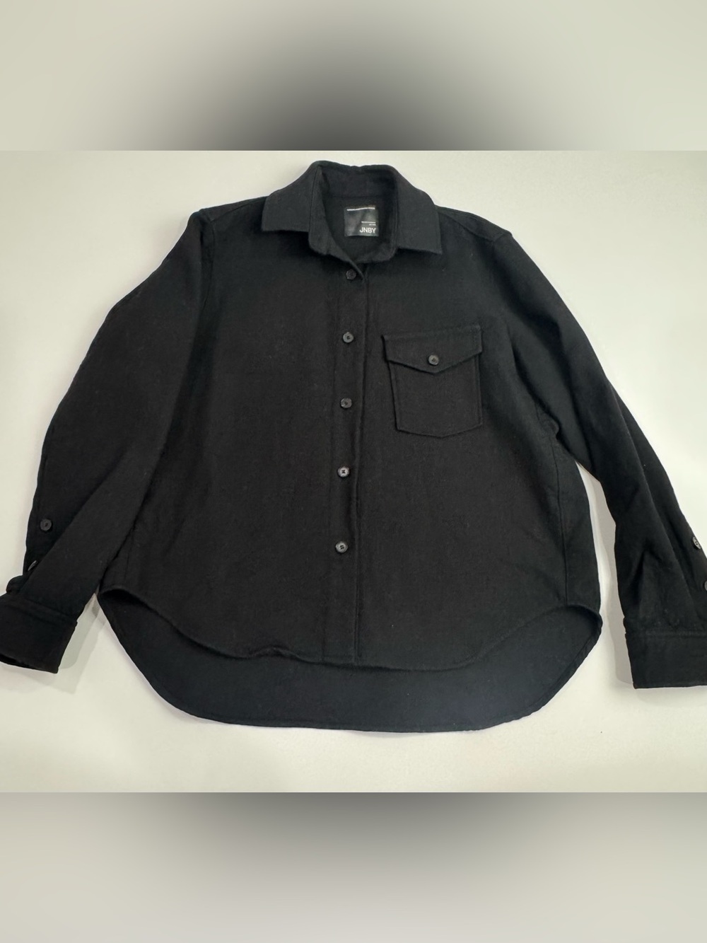 JNBY‎ Black Wool Button Up Shirt Jacket Size M Oversized Minimalist Pocket Coat